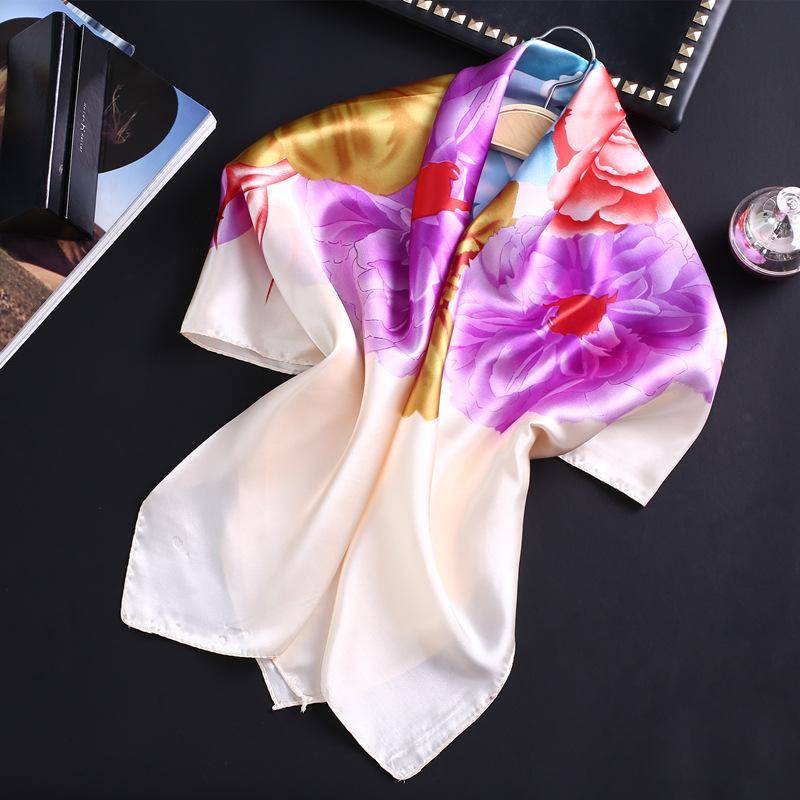 90 x 90 cm modischer Seidensatin-Schal für Damen, Stirnband, quadratische Tücher und Halstücher 90x90cm creme von Joom DACH