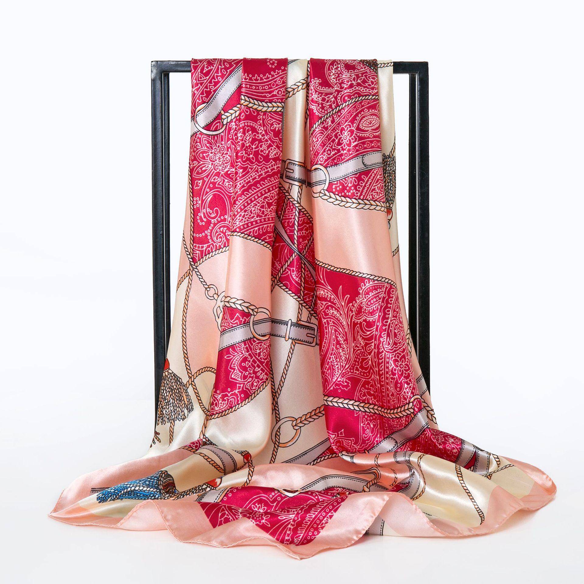 90 x 90 cm modischer Seidensatin-Schal für Damen, Stirnband, quadratische Tücher und Halstücher 90x90cm koralle rot von Joom DACH