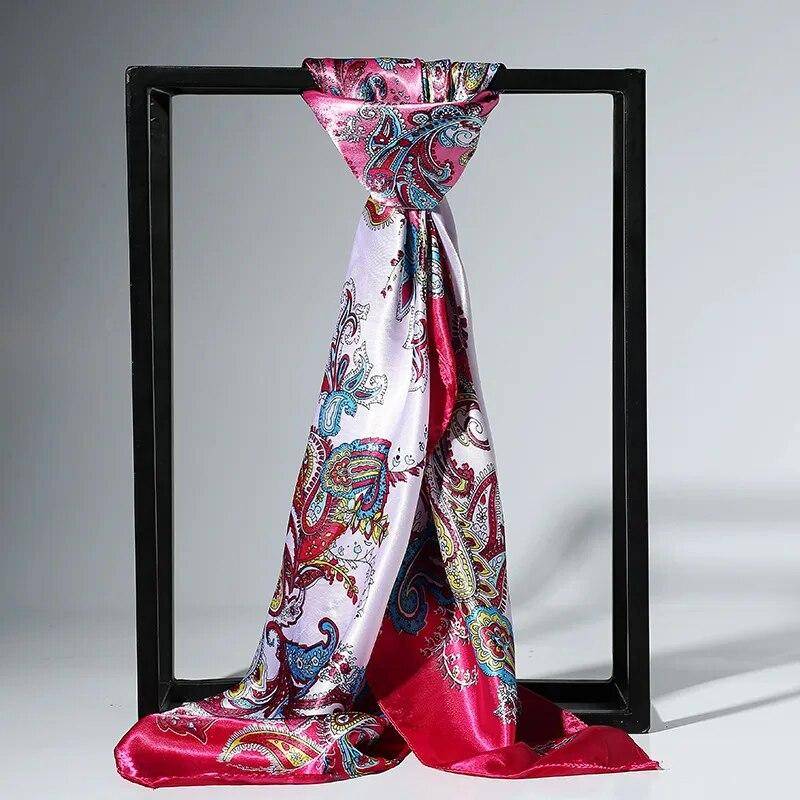 90 x 90 cm modischer Seidensatin-Schal für Damen, Stirnband, quadratische Tücher und Halstücher 90x90cm rose rot von Joom DACH