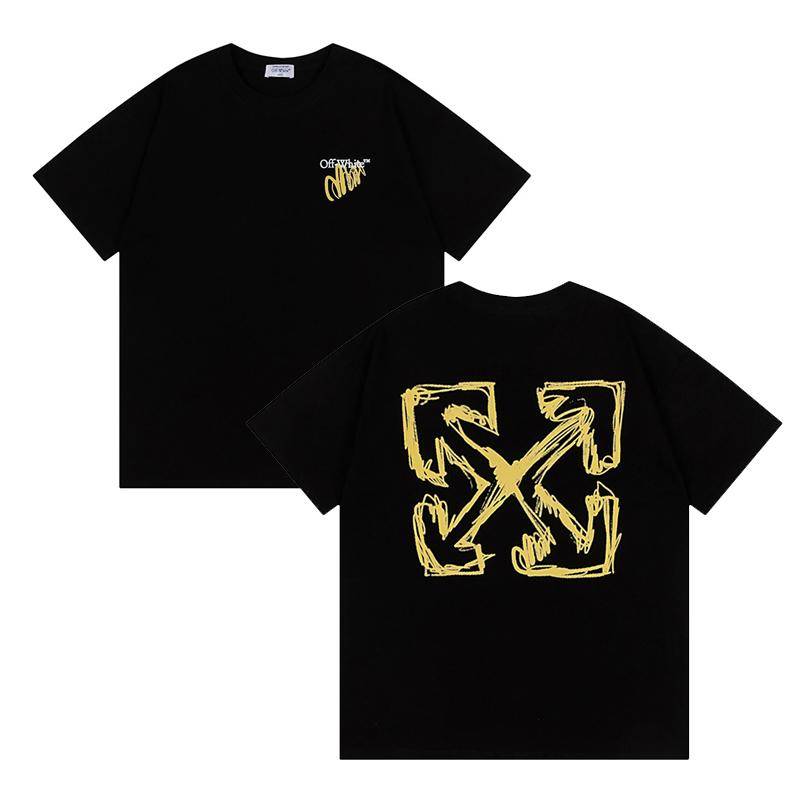 9065 Off-White 2025 Frühling/Sommer Neu Graffiti Buchstaben Pfeilmuster Rundhals Kapuzen Kurzarm Herren- und Damen-T-Shirts M schwarz von Joom DACH