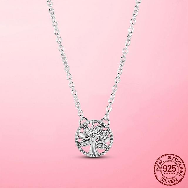 925 Silber Halskette Kreis Rund Familienbaum Halskette für Frauen Hochzeit Geburtstag Bankett Party Weiblicher Schmuck Halsband Geschenk von Joom DACH