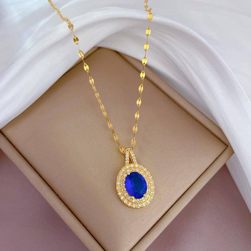 925 Silber Mode Edelstein geometrische Halskette Hochzeit Schmuck Verlobung Anhänger Damen Halskette von Joom DACH