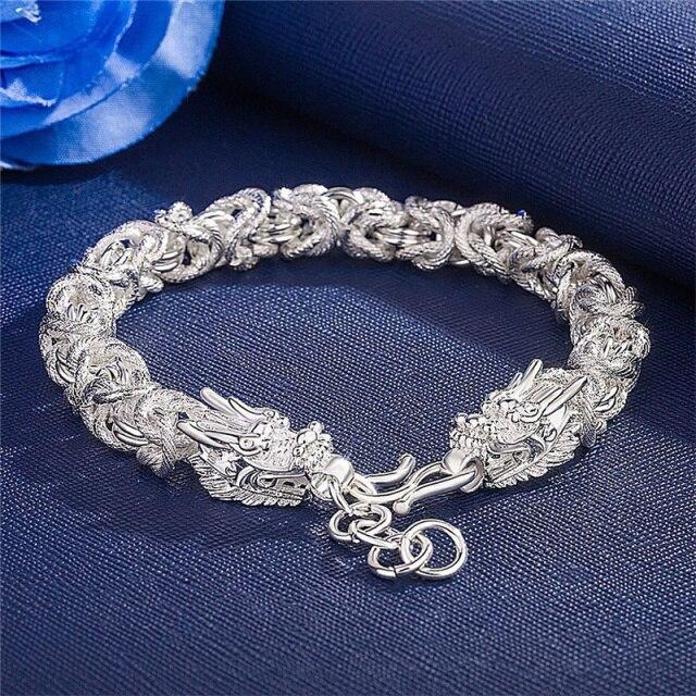 925 Silber Mode handgemachte mattierte Tuch Muster führende Armband Retro dominante Herren Armband silber von Joom DACH