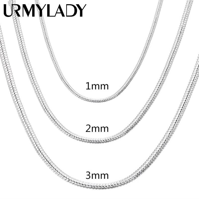 925 Sterling Silber 1MM/2MM/3MM Massive Schlangenkette 40-75cm Halskette Für Männer Frauen Modeschmuck 1MM-45CM 18inch von Joom DACH
