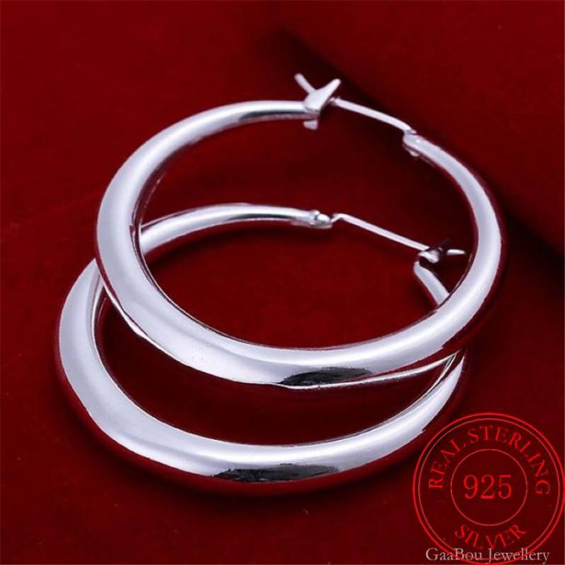 925 Sterling Silber 33mm Großer Kreis Runder Creolen Für Frauen Ungewöhnliche Ohrringe Trend Weihnachtsfeier Hochzeitsschmuck von Joom DACH