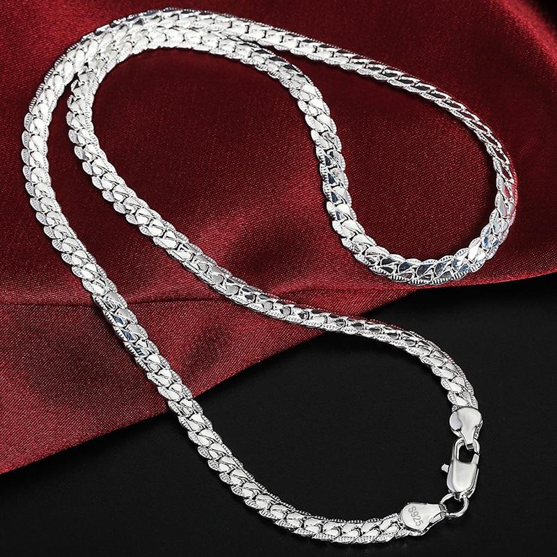 925 Sterling Silber 6mm volle seitliche Halskette 18/20/22/24 Zoll Kette für Frau Männer Mode Hochzeit Verlobungsschmuck 50cm silber von Joom DACH
