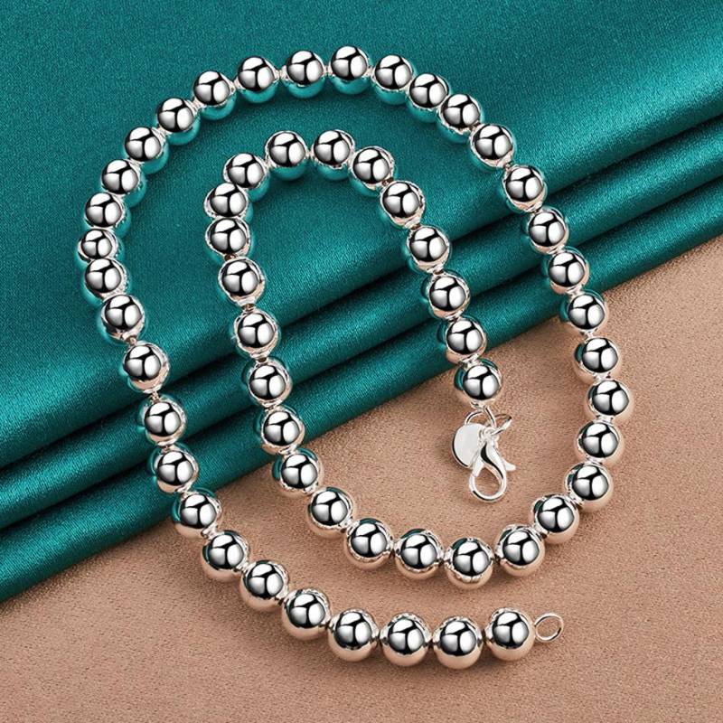 925 Sterling Silber 8mm Perlenkette 18 Zoll Halskette für Frauen Hochzeit Party Mode Charm Schmuck 45cm von Joom DACH