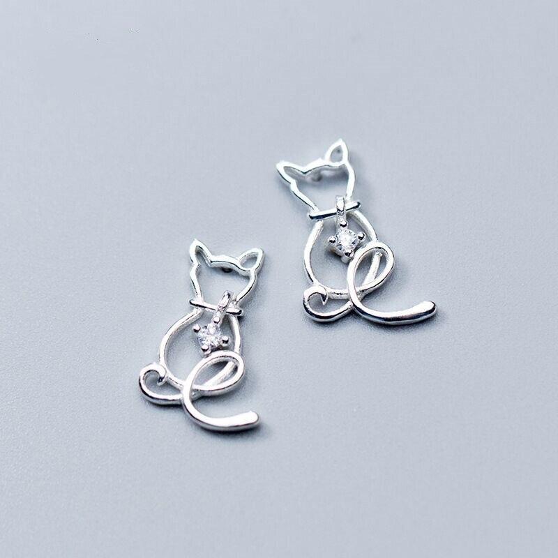 925 Sterling Silber Animlas Katze Stud Ohrringe für Frauen Party Weibliche Pendientes Eh844 von Joom DACH