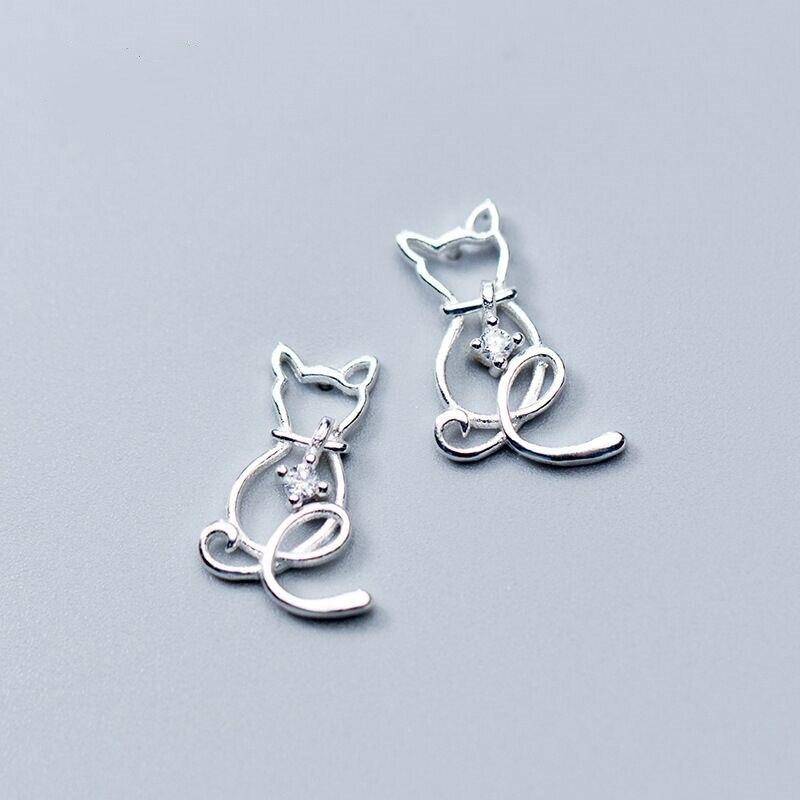 925 Sterling Silber Animlas Katze Stud Ohrringe für Frauen Party Weibliche Pendientes Eh844 von Joom DACH
