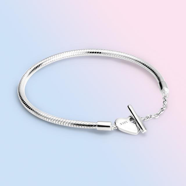 925 Sterling Silber Armband Femme Herz Schlange Kette Armband Für Frauen Fit Temperament Charme Perlen Schmuck Geschenk 17cm von Joom DACH