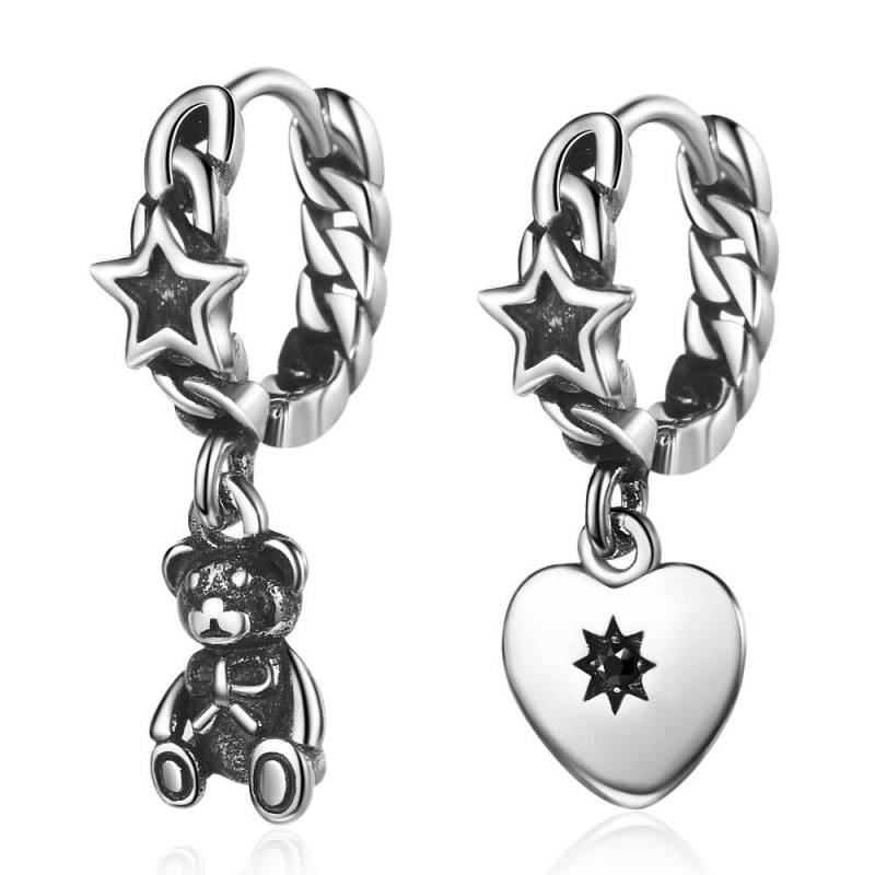 925 Sterling Silber Bär Herz Lange Quaste Asymmetrische Hoop Ohrring Fashion Star Schmuck Für Mädchen Geburtstag Geschenk Großhandel S-E1075 von Joom DACH
