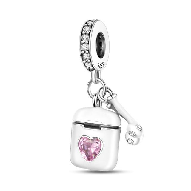 925 Sterling Silber Charms Perlen Kopfhörer Anhänger Tasse Schwester Baumeln Fit Halskette Armband Geschenk Frauen Party Diy von Joom DACH