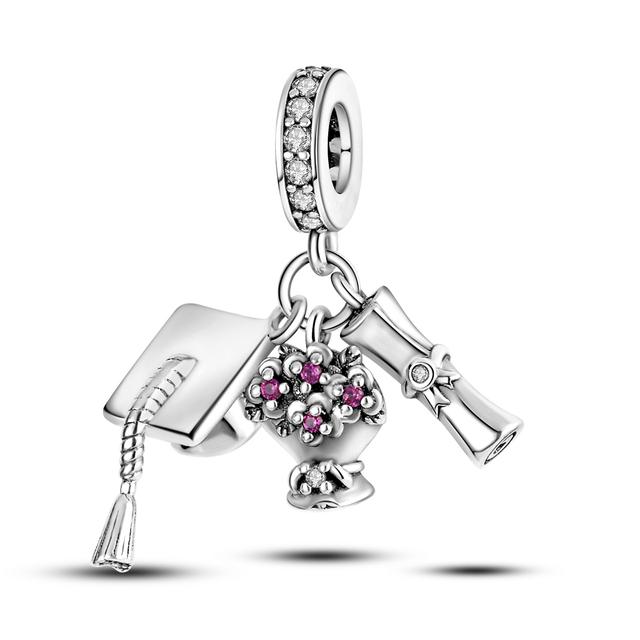 925 Sterling Silber Charms Perlen Kopfhörer Anhänger Tasse Schwester Baumeln Fit Halskette Armband Geschenk Frauen Party Diy von Joom DACH