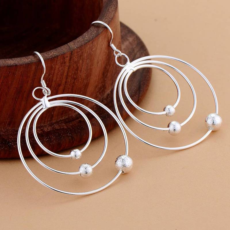 925 Sterling Silber Drei Kreis Hoop Matt Perlen Hoop Ohrringe Charme Frauen Schmuck Mode Hochzeit Party Geschenk Jlfjlada von Joom DACH