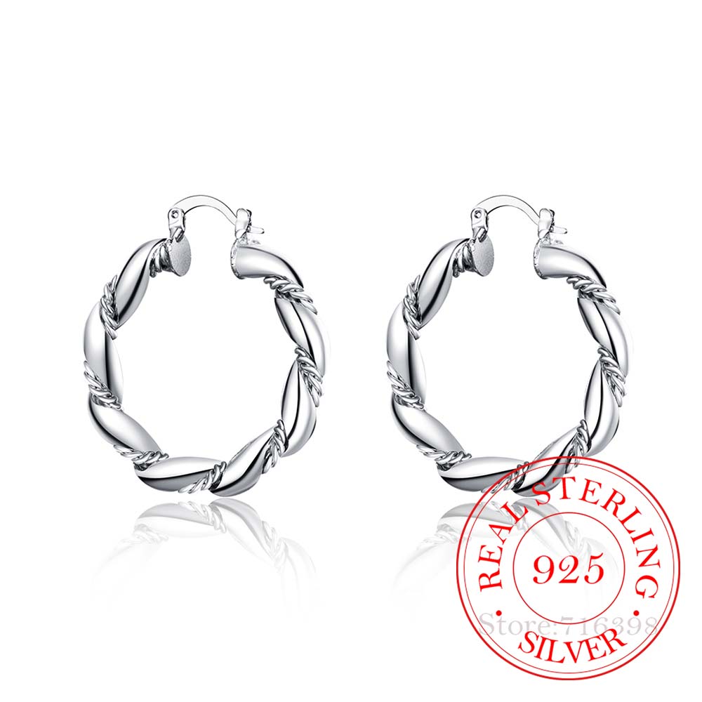 925 Sterling Silber Einfache Große Seil Kreis Vintage Creolen Für Frauen Silber Schmuck Pendientes von Joom DACH