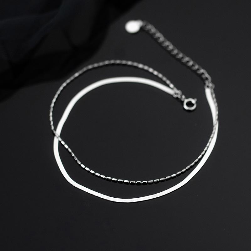 925 Sterling Silber Einfache Mode Doppel Schlange Knochen Bean Charme Fußkettchen Für Frauen Strand Charming Füße Schmuck Zubehör 24.5CM von Joom DACH