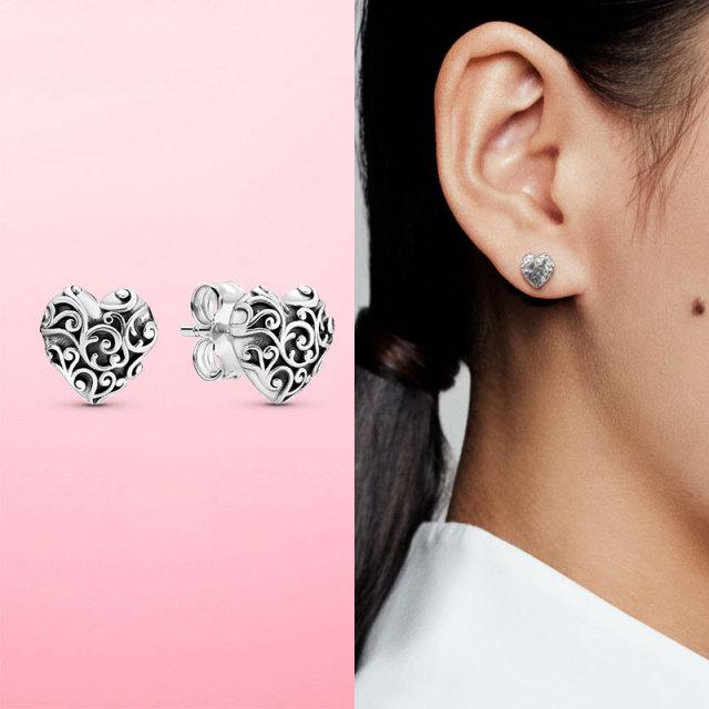 925 Sterling Silber Herz CZ Kubikzircon Runde Gänseblümchen Blume Trio Ohrstecker für Frauen Silber S925 Modeschmuck von Joom DACH