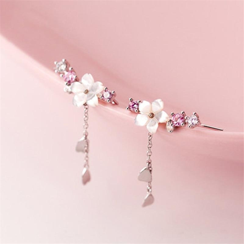 925 Sterling Silber Kirschblüten Quaste Anhänger Piercing Stecker Ohrring Für Frauen Mädchen Schmuck Pendientes Accessoires eh1182 von Joom DACH