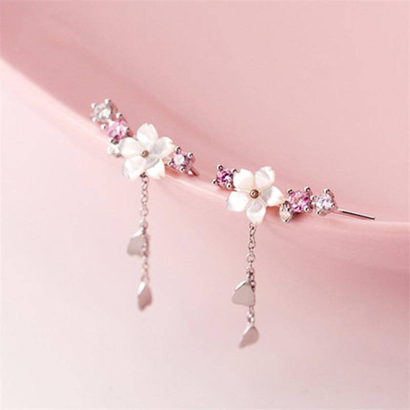 925 Sterling Silber Kirschblüten Quaste Anhänger Piercing Stecker Ohrring Für Frauen Mädchen Schmuck Pendientes Accessoires eh1182 von Joom DACH