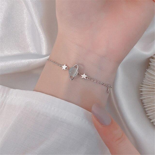 925 Sterling Silber Link Kette Stern Planet Charm Armband für Frauen Mädchen Party Hochzeit Trendy Schmuck Zubehör Sl358 silber von Joom DACH
