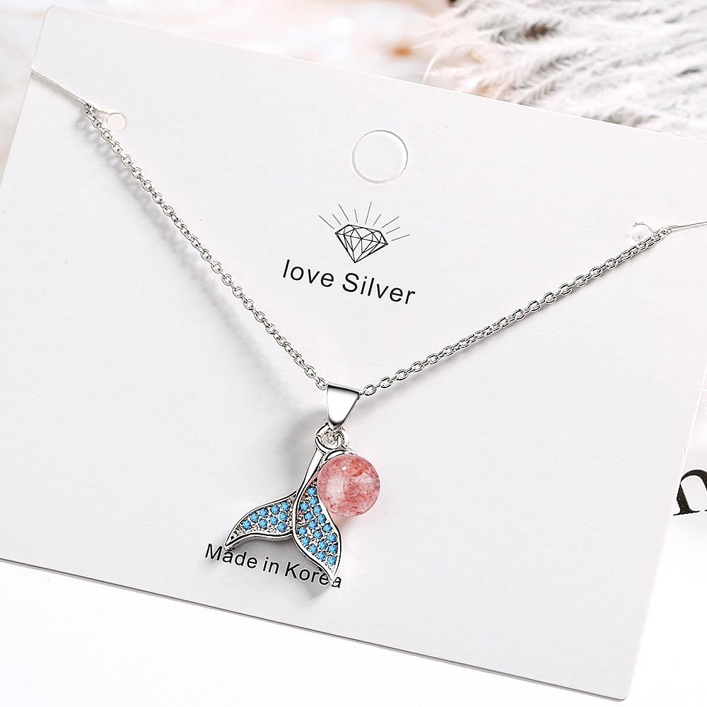 925 Sterling Silber Meerjungfrau Fischschwanz Halsketten mit Natürlichen Erdbeere Kristall Zirkonia Schmuck Für Frauen Geschenke S-N450 40cm add 3.5cm von Joom DACH