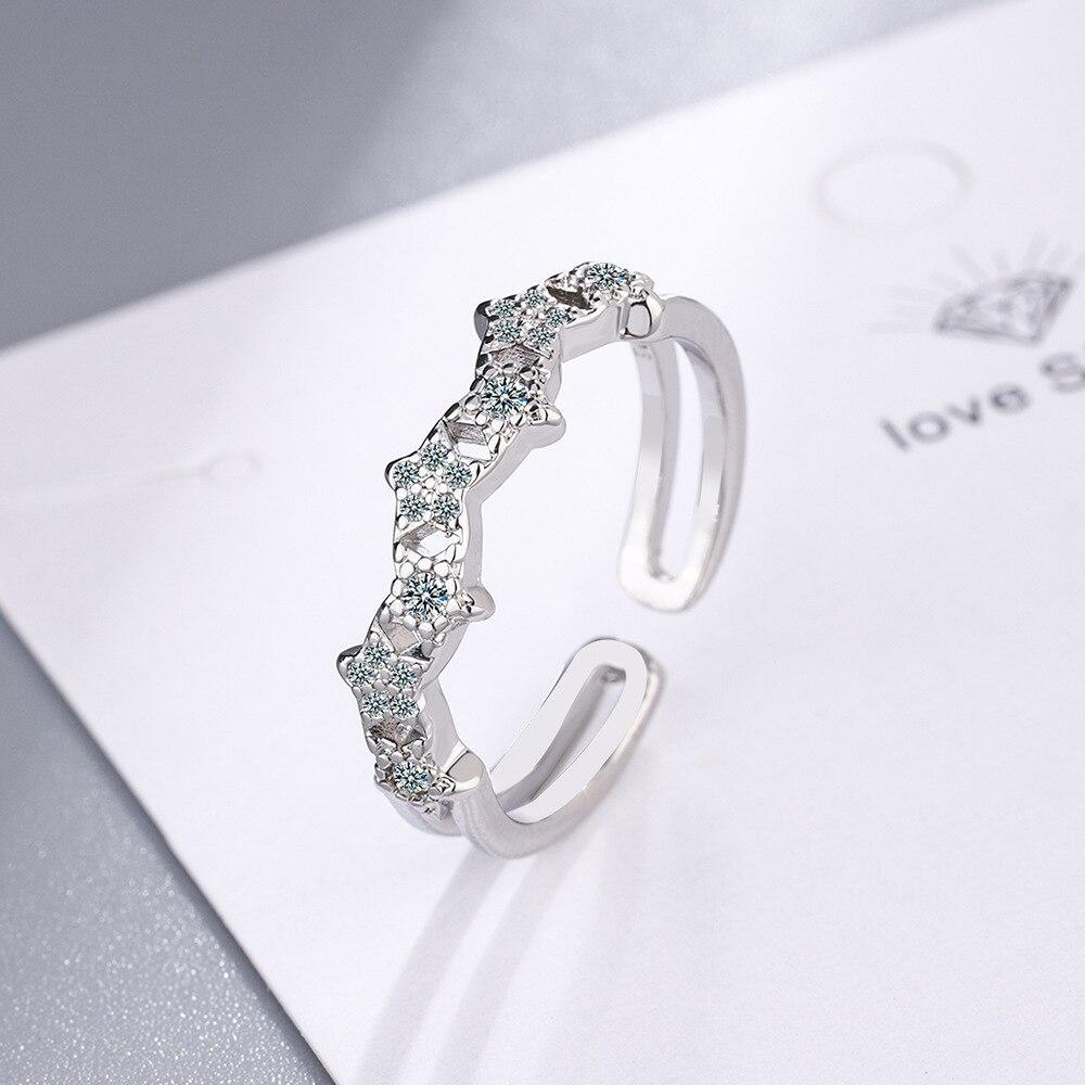 925 Sterling Silber Mode Kristall Geometrie Open Finger Ring Zirkon Verziert Schmuck für Frauen Hochzeit Party Schmuck Geschenke Resizable von Joom DACH