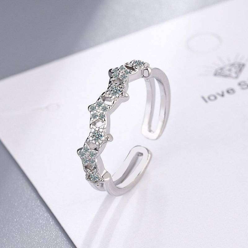 925 Sterling Silber Mode Kristall Geometrie Open Finger Ring Zirkon Verziert Schmuck für Frauen Hochzeit Party Schmuck Geschenke Resizable von Joom DACH