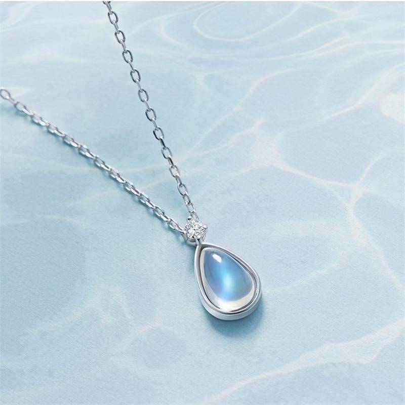 925 Sterling Silber Mondstein Wassertropfen Charm Anhänger Halskette für Mädchen Frauen Statement Hochzeit Schmuck Dz814 von Joom DACH