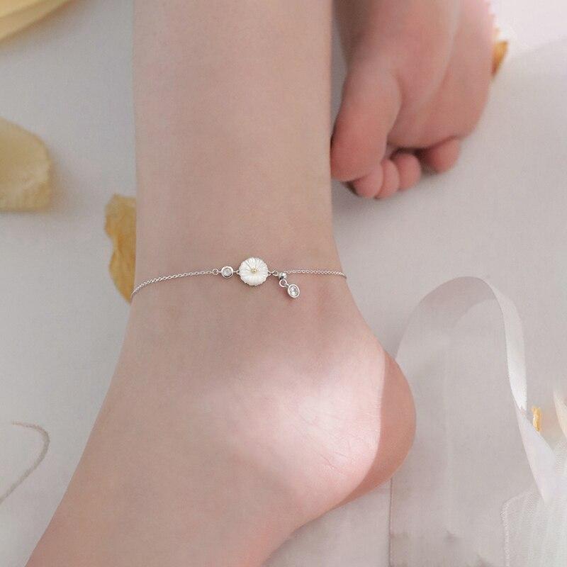 925 Sterling Silber Muschel Blume Quaste Fußkettchen Armband für Frauen verstellbare Kette Fußkettchen Schmuck Geschenke von Joom DACH