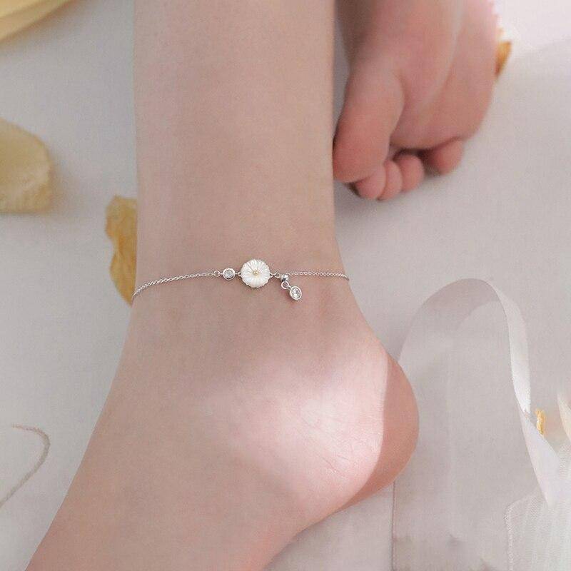 925 Sterling Silber Muschel Blume Quaste Fußkettchen Armband für Frauen verstellbare Kette Fußkettchen Schmuck Geschenke von Joom DACH