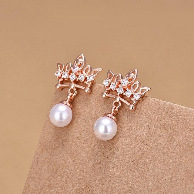 925 Sterling Silber Ohr Nadel Krone Blume Bowknot Kristall Ohrstecker Frauen Simulierte Perle Anhänger Modeschmuck Ohrring von Joom DACH