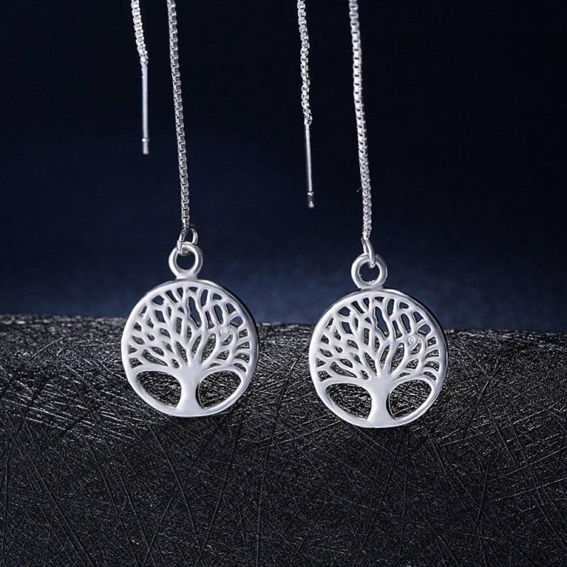 925 Sterling Silber Ohrringe für Frauen Hochzeit Schmuck Baum des Lebens Mädchen Geschenk Niedlich Mode Weihnachten Paar Geschenk Hoop von Joom DACH