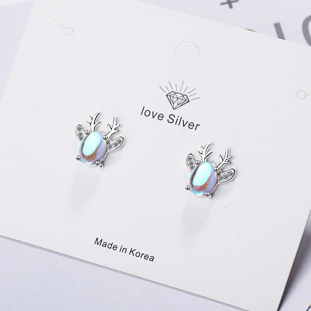 925 Sterling Silber Opal Deer Tiere Stud Ohrringe Für Frauen Boucles Hochzeit Schmuck Mädchen Weihnachten Geschenke Ohrringe eh1443 von Joom DACH