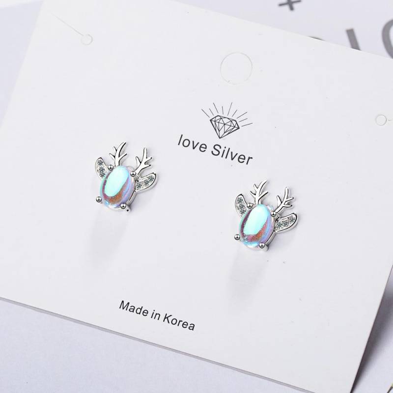 925 Sterling Silber Opal Deer Tiere Stud Ohrringe Für Frauen Boucles Hochzeit Schmuck Mädchen Weihnachten Geschenke Ohrringe eh1443 von Joom DACH