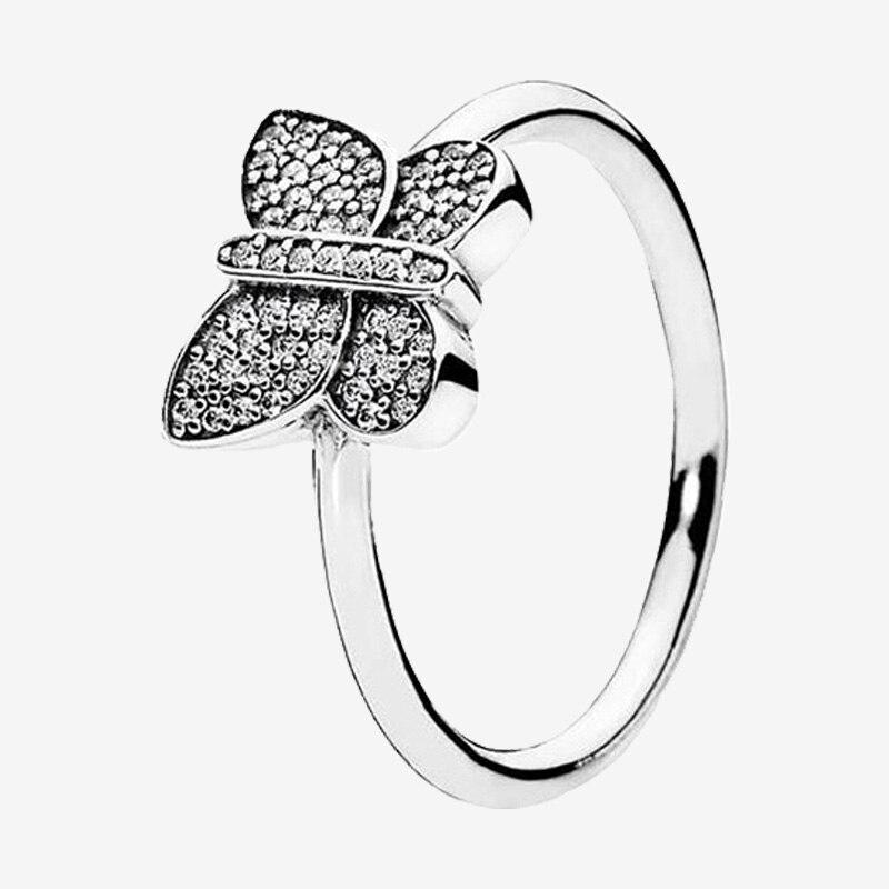 925 Sterling Silber Pan Ring Glänzender Schmetterling Mit Kristall Ring Für Frauen Hochzeit Party Geschenk Mode Schmuck 7 von Joom DACH