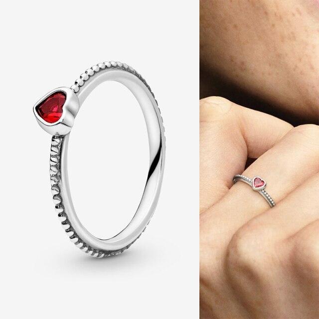 925 Sterling Silber Pan Ring Silber Sparkle mit Kristall Herz Ring für Frauen Hochzeit Party Geschenk Modeschmuck 9 rose rot von Joom DACH