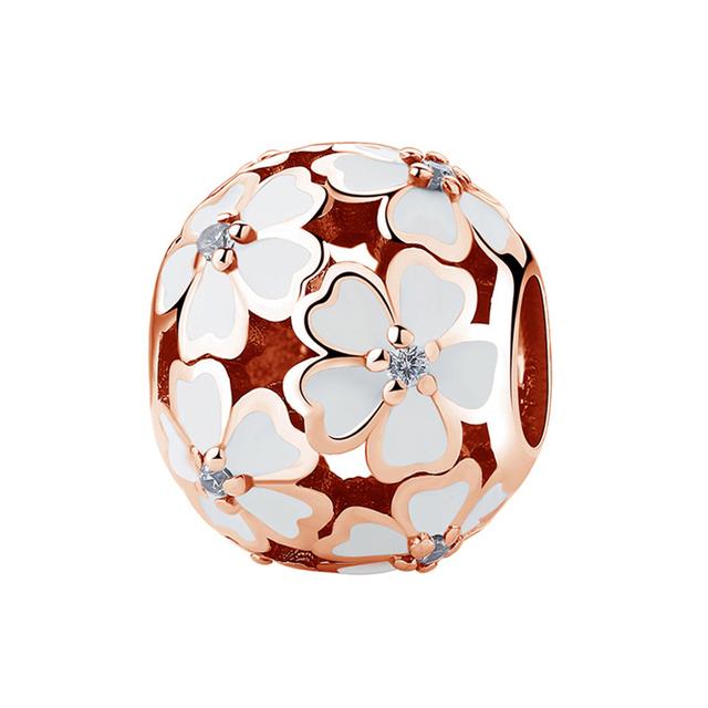 925 Sterling Silber Perle Weiß Rosa Emaille Primel Wiese Charm Fit Armband Halskette DIY Frauen Schmuck rose gold von Joom DACH