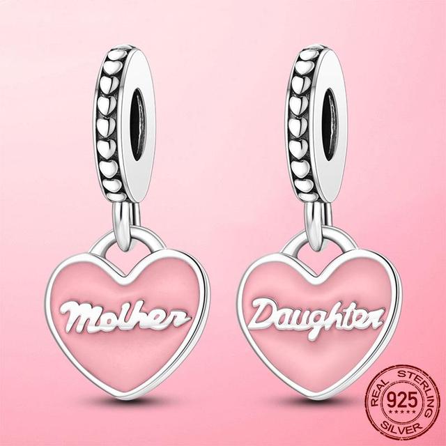 925 Sterling Silber Perlen Rosa Herz Tochter Liebe Mama Für Immer Charm Anhänger Fit Original Mode Armband Mode Edlen Schmuck von Joom DACH