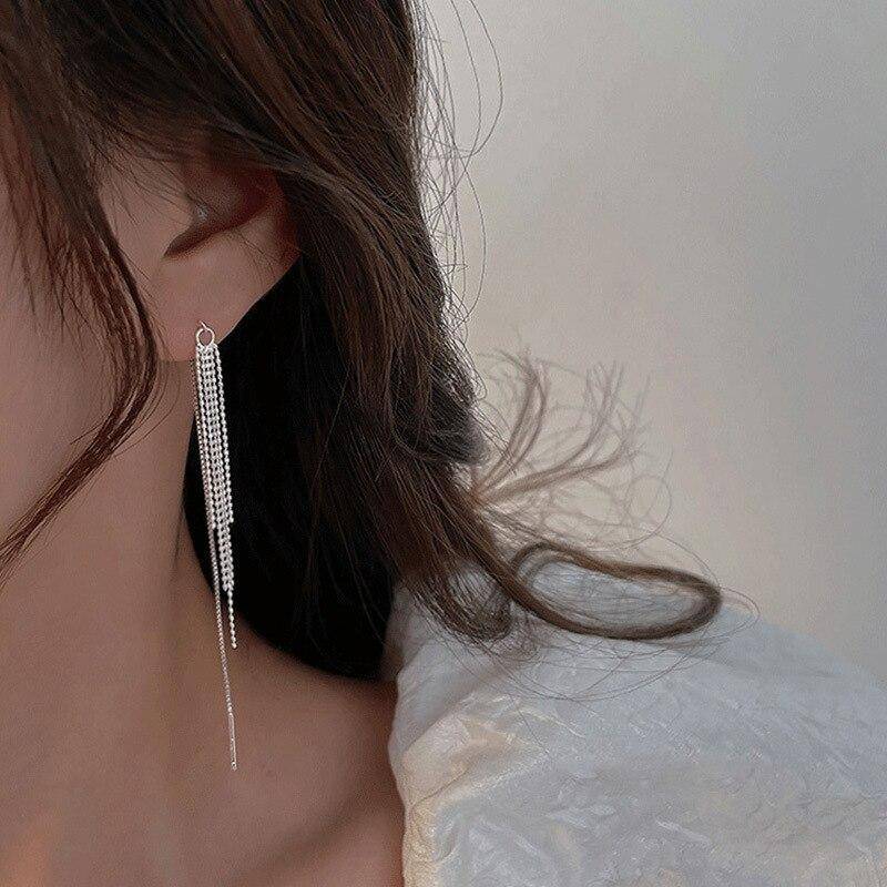 925 Sterling Silber Quaste Lange Kette Piercing Tropfen Ohrring für Frauen Mädchen Party Elegante Schmuck Eh244 von Joom DACH