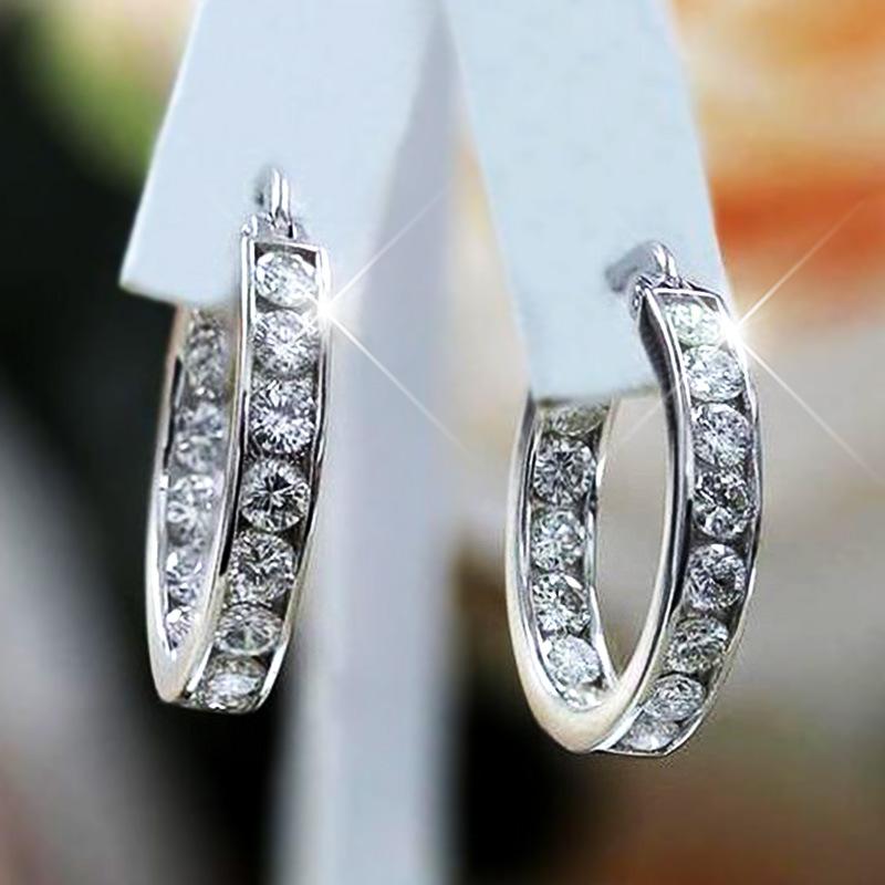 925 Sterling Silber Romantische Zirkon Kristall Kreis Piercing Creolen Für Frauen Klassische Mode Hochzeit Schmuck von Joom DACH