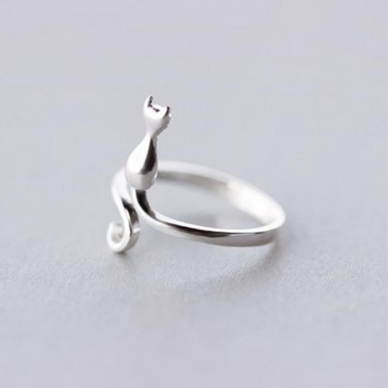 925 Sterling Silber Schmuck Katze Ringe Für Frauen Mädchen Einstellbare Ring Geburtstag Kreative Schmuck Anillos JZ400 Resizable von Joom DACH