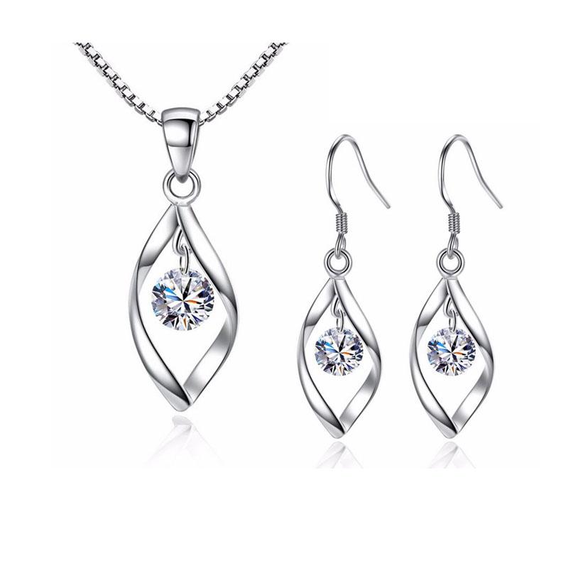 925 Sterling Silber Schmuck Sets Zirkonia Twist Wasser Tropfen Halskette + Ohrringe Bijoux Für Frauen Weihnachtsgeschenk von Joom DACH