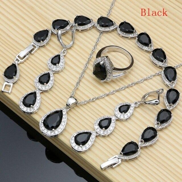 925 Sterling Silber Schmuck Weiß Cz Blau Zirkon Schmuck Sets Für Frauen Ohrringe/Anhänger/Halskette/Ringe/Armband 10 schwarz von Joom DACH