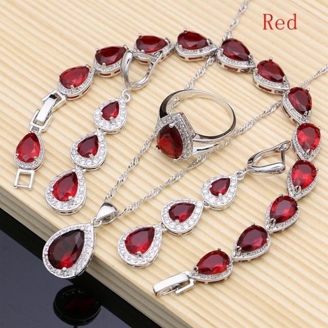 925 Sterling Silber Schmuck Weiß Cz Blau Zirkon Schmuck Sets Für Frauen Ohrringe/Anhänger/Halskette/Ringe/Armband 7 rot von Joom DACH