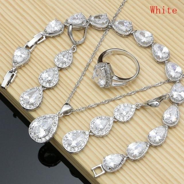 925 Sterling Silber Schmuck Weiß Cz Blau Zirkon Schmuck Sets Für Frauen Ohrringe/Anhänger/Halskette/Ringe/Armband 7 weiß von Joom DACH