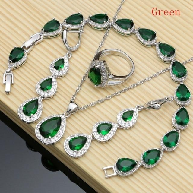 925 Sterling Silber Schmuck Weiß Cz Blau Zirkon Schmuck Sets Für Frauen Ohrringe/Anhänger/Halskette/Ringe/Armband 8.5 grün von Joom DACH
