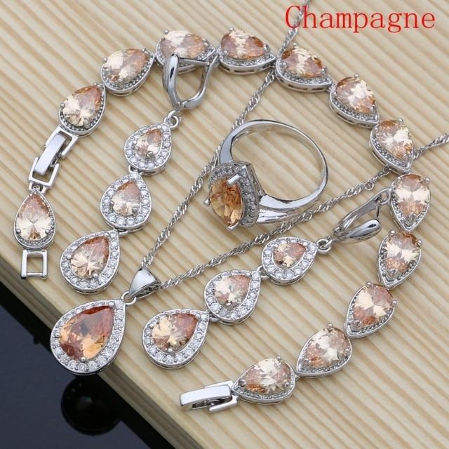 925 Sterling Silber Schmuck Weiß Cz Blau Zirkon Schmuck Sets Für Frauen Ohrringe/Anhänger/Halskette/Ringe/Armband 9 champagner von Joom DACH