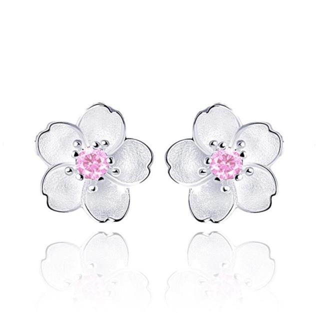 925 Sterling Silber Süße Kubische Zirkon Kirschblüte Blume Ohrstecker Für Frauen Geschenk brincos S-E240 rosa von Joom DACH