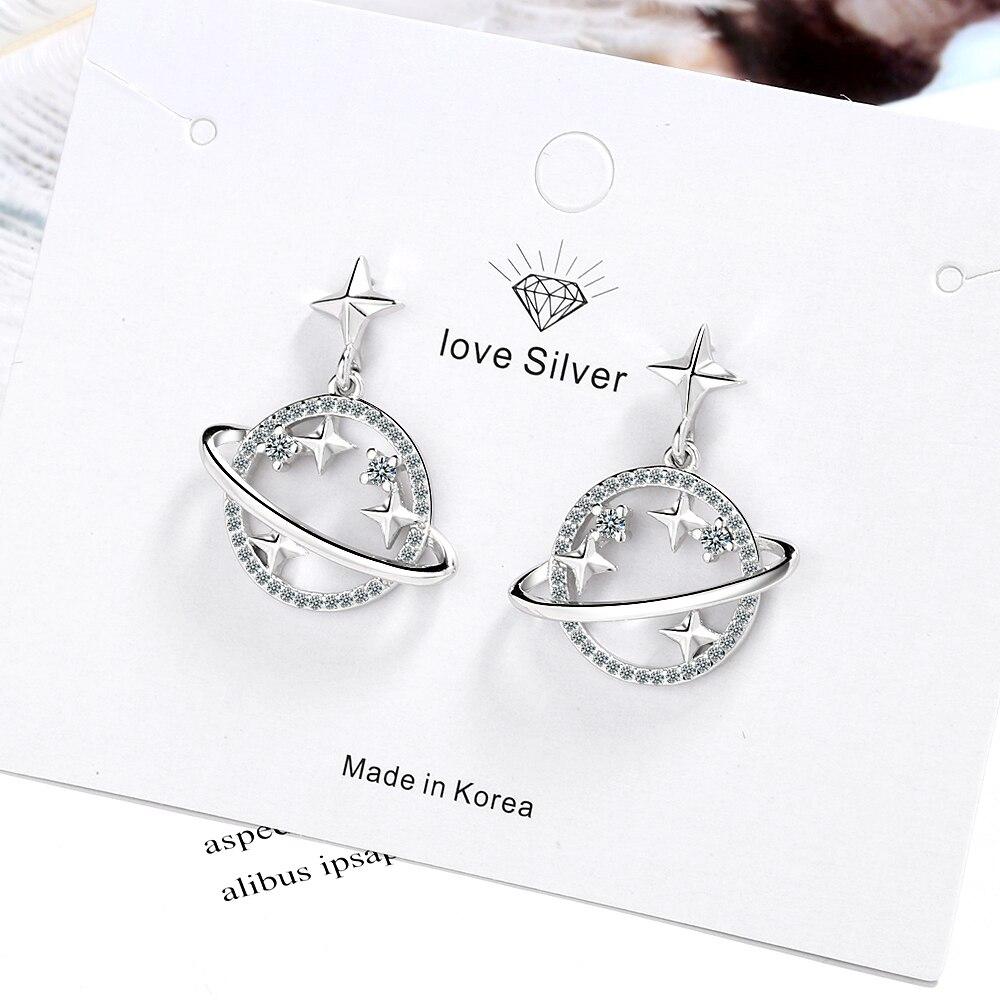 925 Sterling Silber Universum Planet Stern Hängeohrringe Glitzernde Zirkonia Ohrringe für Frauen Mädchen Geschenke S-E1022 von Joom DACH