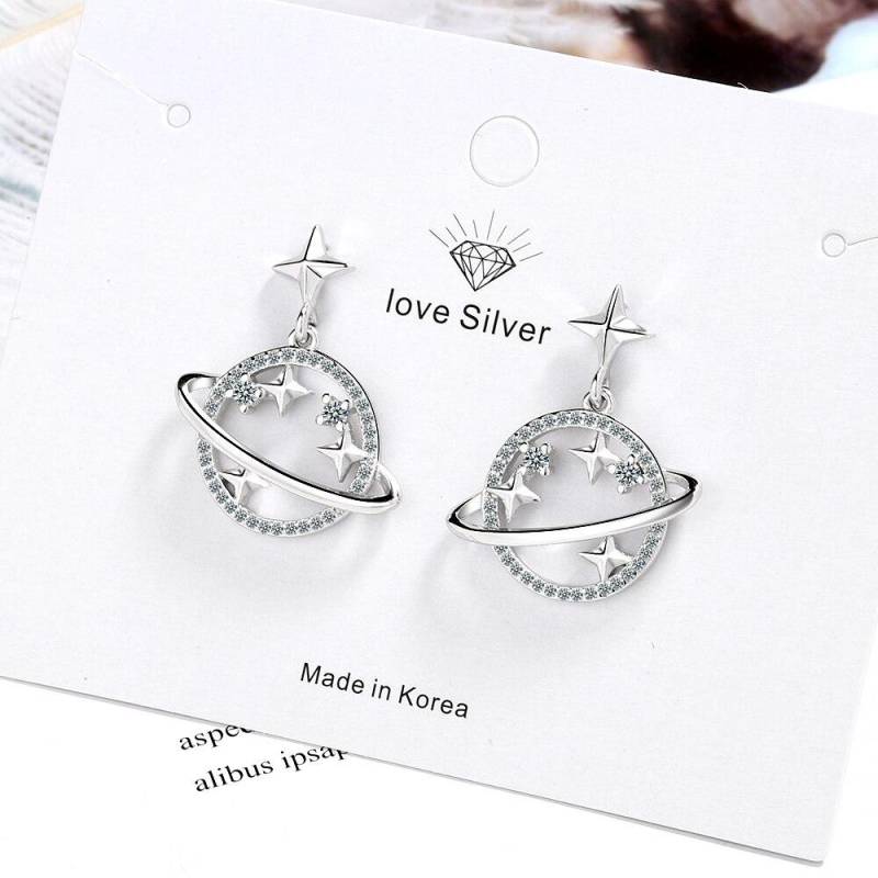 925 Sterling Silber Universum Planet Stern Hängeohrringe Glitzernde Zirkonia Ohrringe für Frauen Mädchen Geschenke S-E1022 von Joom DACH